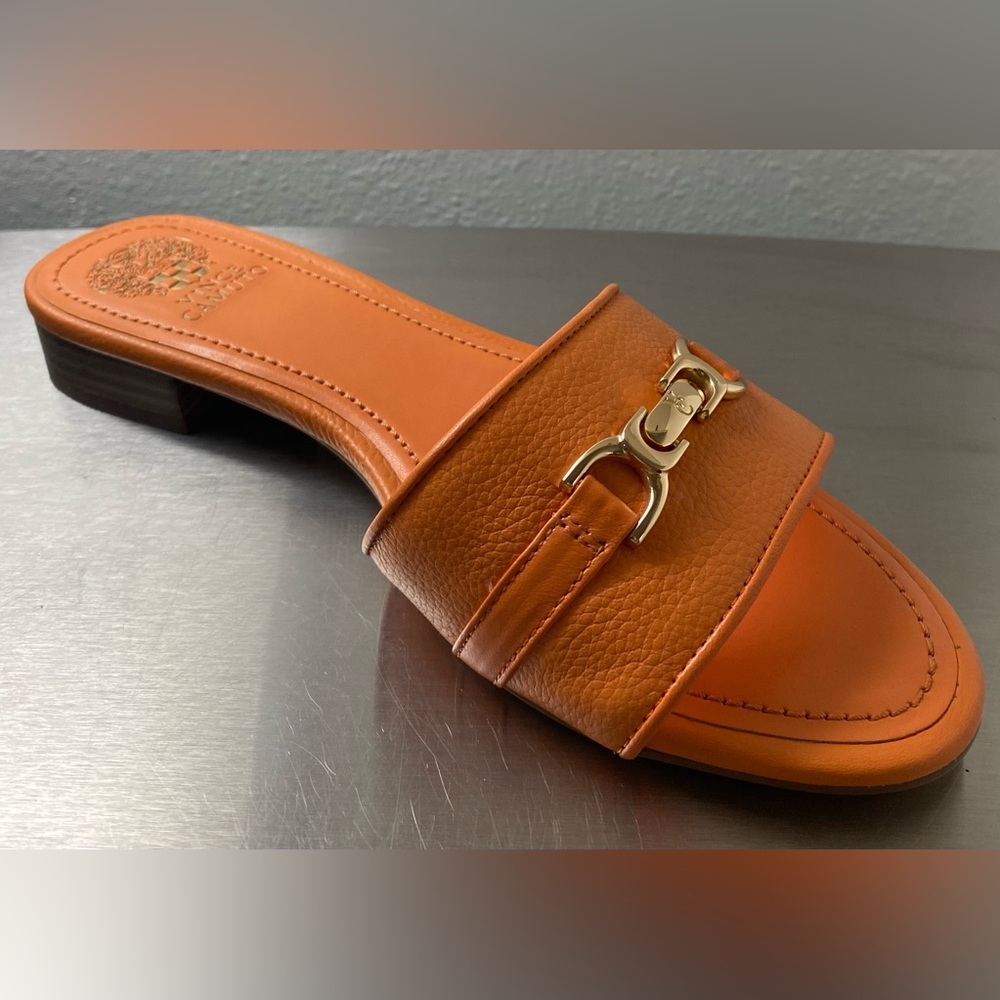 Vince Camuto Orange Leather Mules with Gold Accent - Picture 10 of 15